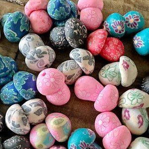 Mushroom with Flower Polymer Clay Beads - Half Drilled - Mixed Color